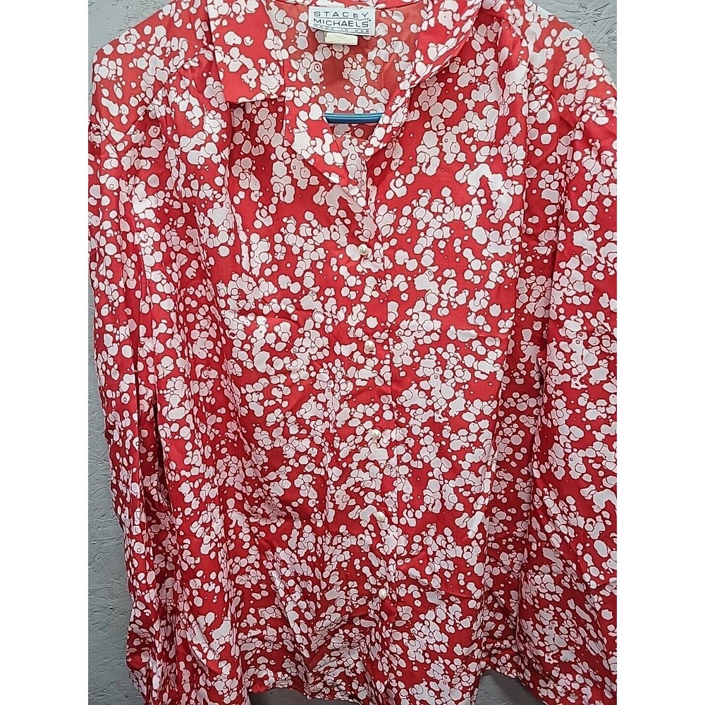 Stacy Michaels Red Floral Long‎ Blouse Sz 24W USA